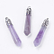 Natural Amethyst Pointed Pendants, with Alloy Findings, Bullet, Platinum, Cadmium Free & Lead Free, 55~67x11mm, Hole: 5x4mm