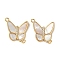 Brass Clear Cubic Zirconia Pave Natural Shell Butterfly Connector Charms, Cadmium Free & Nickel Free & Lead Free, Real 18K Gold Plated, 21.5x17x3mm, Hole: 1.6mm