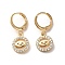 Horse Eye Brass Dangle Leverback Earrings, with Cubic Zirconia, Real 18K Gold Plated, 26x10.5mm