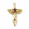 PVD Vacuum Plating 201 Stainless Steel Pendants, with Rhinestone, Real 18K Gold Plated, Sword with Wing Charms, Siam, 44.5x27x6mm, Hole: 3mm