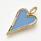 Golden Plated Brass Micro Pave Cubic Zirconia Pendants, Cadmium Free & Lead Free, with Enamel, Heart, Dodger Blue, 27.5x18x1.5mm, Hole: 3.5x6mm