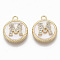Brass Micro Pave Cubic Zirconia Pendants, with Shell, Flat Round with Letter, Nickel Free, Clear, Creamy White, Real 18K Gold Plated, Letter.M, 17x14x4mm, Hole: 1.8mm