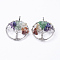 Natural/Synthetic Mixed Stone Pendants, with Brass Findings, Flat Round with Tree of Life, Platinum, 29x5~7mm, Hole: 4.5mm