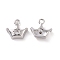 Brass Micro Pave Clear Cubic Zirconia Charms, Cadmium Free & Nickel Free & Lead Free, with Jump Ring, Crown, Platinum, 9.5x10x3mm, Hole: 1.4mm