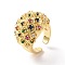 Colorful Cubic Zirconia Dome Open Cuff Ring, Brass Wide Ring for Women, Cadmium Free & Lead Free, Real 18K Gold Plated, US Size 7 3/4(17.9mm)