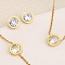 Flat Round 304 Stainless Steel Pave Clear Cubic Zirconia Link Bracelets & Stud Earrings & Pendant Necklaces, Golden, 455mm