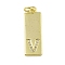 Brass Micro Pave Clear Cubic Zirconia Pendants, Cadmium Free & Nickel Free & Lead Free, Real 18K Gold Plated, Rectangle, Letter V, 23.5x7.5x2mm, Hole: 3mm