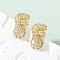 Brass Micro Pave Cubic Zirconia Stud Earrings, Rack Plating, Long-Lasting Plated, Real 18K Gold Plated, Letter F, 13.5x7.5mm