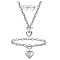 Heart 304 Stainless Steel Pendant Necklaces & Charm Bracelets & Stud Earrings Sets, Stainless Steel Color, 475mm & 170mm & 17.5mm
