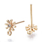 Brass Micro Cubic Zirconia Stud Earring Findings, with Loop, Real 18K Gold Plated, Nickel Free, Flower, Clear, 8x6mm, Hole: 0.7mm, Pin: 0.8mm