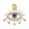 Brass Micro Pave Cubic Zirconia Pendants, with Jump Rings, Eye, Blue, Real 18K Gold Plated, 19.7x21.1x2mm, Jump Ring: 4.4x0.6mm, Hole: 3.2mm