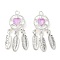 Rack Plating Alloy Rhinestones Pendants, Lead Free & Cadmium Free, Woven Net, Silver, Purple, 34x15.5x4.5mm, Hole: 2mm