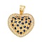 Brass Micro Pave Cubic Zirconia Pendants, Cadmium Free & Lead Free, Heart Charms, Real 18K Gold Plated, Dark Blue, 28.5x29x11mm, Hole: 7.5x5mm