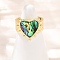 Brass Adjustable Cuff Rings, Cadmium Free & Lead Free, Heart, with Abalone Shell, Real 18K Gold Plated, 17.5x18.5mm, Inner Diameter: Adjustable