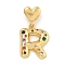 Brass Micro Pave Colorful Cubic Zirconia Pendants, Heart Letter Charms, Real 18K Gold Plated, Letter R, 31mm, Hole: 6x3mm, pendant: 22x17.5x4mm