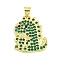 Real 18K Gold Plated Brass Micro Pave Cubic Zirconia Pendants, Cadmium Free & Nickel Free & Lead Free, Dinosaur, Sea Green, 21x17.5x2mm, Hole: 3.5x3mm