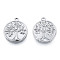 Non-Tarnish 304 Stainless Steel Pendants, Flat Round with Tree of Life, Stainless Steel Color, 18x15.5x2mm, Hole: 1.5mm