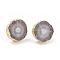Natural Dyed Quartz Stud Earrings, with Brass Findings, Flat Round, Golden, Gainsboro, 14~22x14~22x5~6mm, Pin: 0.7mm