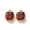 Brass Micro Pave Clear Cubic Zirconia Charms, Cadmium Free & Nickel Free & Lead Free, Real 18K Gold Plated, Cube, Red, 7x8.5x3.5mm, Hole: 1mm