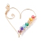 Wire Wrapped Glass Pendants, with Brass Findings, Heart, Light Gold, Colorful, 55x16x6mm, Hole: 3.5mm