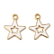 304 Stainless Steel Enamel Charms, Star Charms, Ion Plating(IP), Real 18K Gold Plated, White, 13.5x11.5x1mm, Hole: 1.6mm