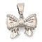 Brass Micro Pave Cubic Zirconia Charms, Long-Lasting Plated, Bowknot Charms, with Jump Ring, Platinum, 12x16x5.5mm, Hole: 5.5x4mm
