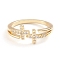 Adjustable Brass Micro Pave Clear Cubic Zirconia Cuff Rings, Open Rings, Cross, Long-Lasting Plated, Real 18K Gold Plated, Size 7, Inner Diameter: 17mm