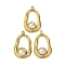 304 Stainless Steel Pendants, Peanut, with ABS Plastic Imitation Pearl, Ion Plating(IP), Golden, 25x15.5x4.5mm, Hole: 2mm