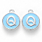 Platinum Plated Alloy Enamel Charms, Cadmium Free & Lead Free, Enamelled Sequins, Flat Round with Letter, Letter.Q, 14x12x2mm, Hole: 1.5mm