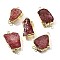 Raw Rough Natural Dyed Quartz Crystal Links Connector Charms, with Brass Findings, Nuggets, Light Gold, Cerise, 30.5~37.5x15~25x7.5~13mm, Hole: 2.5mm