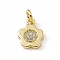 Brass Micro Pave Cubic Zirconia Charms, Cadmium Free & Lead Free, with Jump Rings, 5-Petal Flower Charms, Real 18K Gold Plated, 9.5x7.7x1.5mm, Hole: 3mm