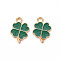 Alloy Enamel Pendants, Clover, Light Gold, Teal, 18x12x2mm, Hole: 2mm