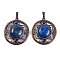 Natural Lapis Lazuli Dyed Pendants, Rack Plating Brass Hollow Flat Round Charms, Cadmium Free & Lead Free, Red Copper, 36.5x33x9.5mm, Hole: 7.5x5mm