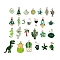 26Pcs 26 Style Light Gold Alloy Enamel Pendants, Heart & Shell & Lightning Bolt & Moon & Leaf & Star & Flower & Goblet & Planet & Cupcake & Coconut & Cactus & Tree & Glove & Rabbit & Seahorse & Starfish & Dinosaur & Dog, Green, 11.5~29x7~21x1.5~6.5mm, Hole: 1.2~4mm, 1pc/style