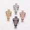 Brass Cubic Zirconia Beads, Cross, Clear, Mixed Color, 14x9x3.5mm, Hole: 1mm