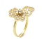 Rack Plating Brass Micro Pave Cubic Zirconia Adjustable Flower Rings, Long-Lasting Plated for Women, Lead Free & Cadmium Free, Real 18K Gold Plated, Inner Diameter: 18.8mm