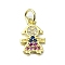Brass Micro Pave Colorful Cubic Zirconia Pendants, Cadmium Free & Nickel Free & Lead Free, Human, Real 18K Gold Plated, 13x8.5x1.5mm