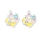 Alloy Enamel Pendants, with ABS Imitation Peals, Rhombus with Flower Charm, Rack Plating, Lead Free & Cadmium Free, Silver, 17.5x15x4mm, Hole: 1.6mm