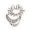 Brass Micro Pave Cubic Zirconia Open Cuff Ring Components, Ring Settings for Rhinestone, Rack Plating, Lasting Plated, Cadmium Free & Lead Free, Moon, Platinum, Inner Diameter: 17.6mm