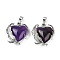 Natural Amethyst Pendants, Brass Flower Charms, Rack Plating, Long-Lasting Plated, Lead Free & Cadmium Free, Platinum, 27x24x8mm, Hole: 8x5mm
