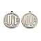 Non-Tarnish 201 Stainless Steel Pendants, Flat Round, with Word Love, Stainless Steel Color, 21x18x2mm, Hole: 1.5mm