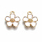 Eco-Friendly Zinc Alloy Pendants, with Enamel, Cadmium Free & Nickel Free & Lead Free, 5- Petal Flower, Light Gold, White, 16x13x3mm, Hole: 1.8mm