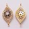 Brass Micro Pave Cubic Zirconia Links, Horse Eye, Lead Free & Nickel Free & Cadmium Free, Real 18K Gold Plated, 21x9x3mm, Hole: 1mm
