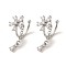 Rack Plating Brass Pave Clear Cubic Zirconia Flower Cuff Earrings for Women, Cadmium Free & Lead Free, Long-Lasting Plated, Platinum, 25.5x9.5mm