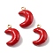 Brass Pendants, with Enamel, Lead Free & Cadmium Free, Rack Plating, Long-Lasting Plated, Real 18K Gold Plated, Moon, 14x9x4.3~4.7mm, Hole: 1mm