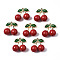 Alloy Enamel Pendants, with Opaque Acrylic, Cadmium Free & Lead Free, 3D Cherry with Green Leaf, Light Gold, 27x23.5x11.5mm, Hole: 1.6mm