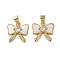 Brass Micro Pave Cubic Zirconia Pendants, with Shell, Bowknot Charms, Rack Plating, Lasting Plated, Cadmium Free & Lead Free, Real 18K Gold Plated, 14x14.5x3mm, Hole: 4x3.5mm