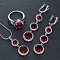 Flat Round Alloy Cubic Zirconia Pendant Necklaces & Hoop Earrings & Rings Sets, Dark Red, 18.9mm & 450mm & 65mm