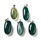 Natural Agate Dyed Pendants, Oval Charms with Stainless Steel Color Plated Stainless Steel Snap on Bails, Dark Green, 21~32x9.5~16.5x10.5x7.5~12.5mm, Hole: 6x3mm