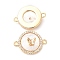 Brass Micro Pave Clear Cubic Zirconia Connector Charms, Cadmium Free & Nickel Free & Lead Free, with Shell, Flat Round Links with Butterfly, Real 18K Gold Plated, 14x19x4mm, Hole: 1.5mm